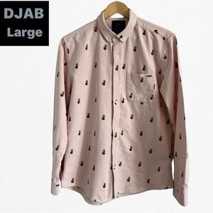 DJAB Men’s Pineapple Pink and White Pinstripe Causal Dress-shirt Large